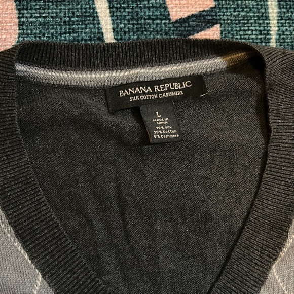 EUC Banana Republic Mens Silk Cotton Cashmere argyle sweater (large) - Picture 2 of 6